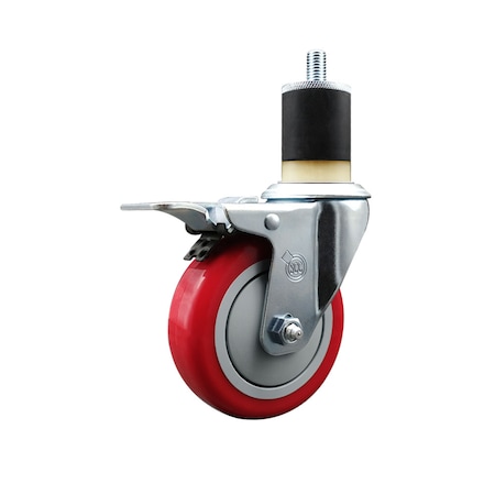 Service Caster 4'' Red Poly Swivel 1-7/8'' Expanding Stem Caster Total Lock Brake SCC-EXTTL20S414-PPUB-RED-178